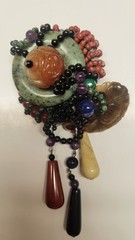 Gaetano Fazio Very Rare Jade, Cornelian, Tiger Eye Bead Brooch/Clip-on Earrings