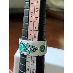 Vintage Mexican Ceramic Hand Painted Floral Ring Size 7 Blue Green White Flaw
