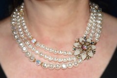 Rare Vintage Signed Selro Selini Triple Strand Pearl AB Necklace & Earrings-READ