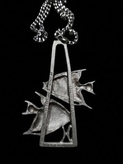 Vintage CATHERDRAL Pewter PISCES Pendant