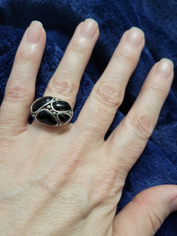 Vintage Sterling Silver and Black Onyx Ring Size 7