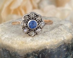 Antique Cornflower Sapphire Diamond 18k Ring