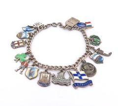 .Vintage Sterling & .800 Silver Charms From Around The World Bracelet 27.2g