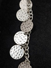 Boho Coastal Hammered Silver Tone Disc Round Charm Chain Necklace 21 in