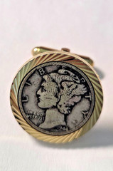 Vintage Cufflinks Made with Genuine Silver Mercury Dime 2.2 cm Dated 1944 & 1937
