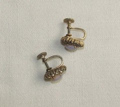 Vintage 50’s Vargas Faux Fire Opal & Rhinestone Screw-On Huggie Earrings