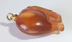 Vintage Translucent Peach-Orange Elephant Pendant w/ Pink Rhinestone Eyes 2″