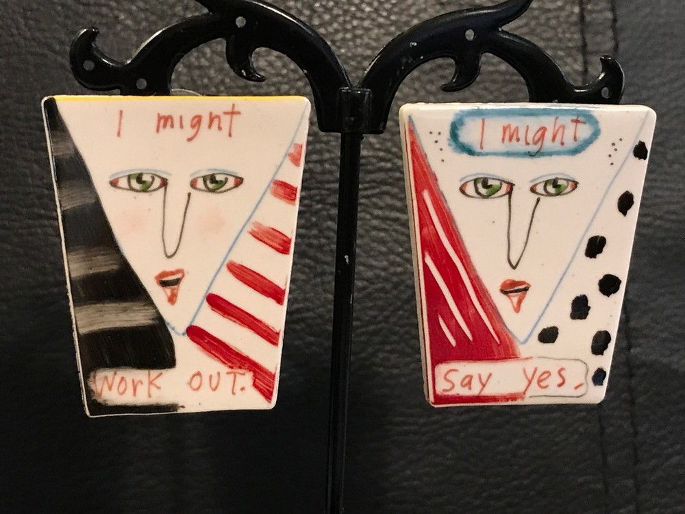 1970s-1980s FRED BABB Ear Mights Ceramic Pop Art Earrings