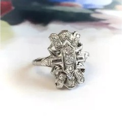 Vintage Art Deco Style Lab Created Diamond Engagement 14k White Gold Finish Ring