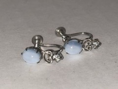 VTG L G Lind Gal Rhinestone & Blue Moonstone 3 pc matching Jewelry Set Demi Paru