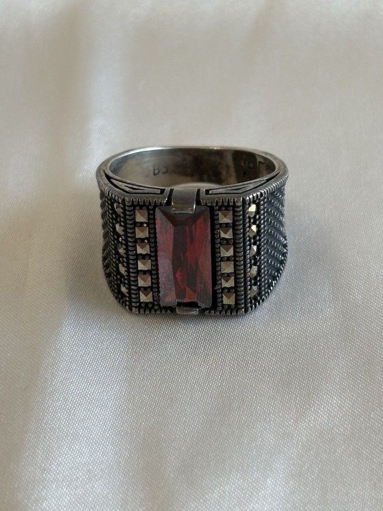 Sterling Silver 925 Red Cubic Zirconia Ring Size 8.5 Vintage