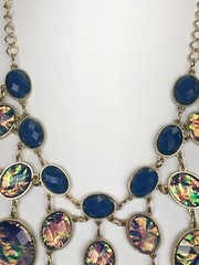 Statement necklace costume Iridescent Foil Peacock Multi Layered Vintage