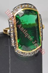1.51ct Rose Cut Diamond Antique Look 925 Sterling Silver Emerald Cocktail Ring