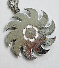 Vintage Celebrity New York Black Enamel Red Sun Pendant Necklace Signed