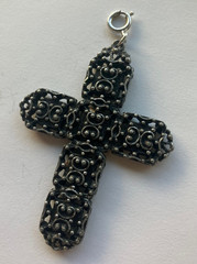 Sarah Coventry Tudor Cross 1976 Pendent Cobalt Blue Marble Jewelry Boho Vintage