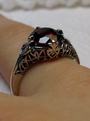 NATURAL Garnet Ring, Sterling Silver Victorian Filigree (Custom-Made)* D162