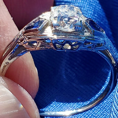 Original EARTH MINED DIAMOND Deco Engagement Ring Solid 18K WHITE GOLD Solitare