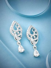 Art Deco Style Pear Lab-Created Diamond Engagement 14k White Gold FN Earrings