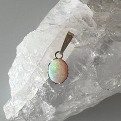 Natural Australian Pin Fire Opal Pendant Necklace, 14K Solid Gold, 0.95 CTW