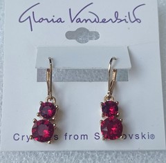 Vintage Gloria Vanderbilt Red Swarovski Crystal Leverback Earrings