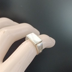 Sterling Silver Signet Ring Mother Of Pearl Modernist Minimalist Clean Design