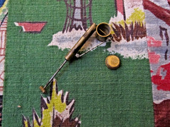 Vintage Flick-Gun brass perfume atomizer pin, Father of the Bride, Liz Taylor