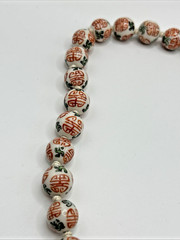 Porcelain Bead Necklace Chinese Hand Painted Hand Knotted 24 Inches