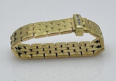 H Stern Vintage 18k Yellow Gold Baguette Diamond Mesh Brick Chain Ring Size 8