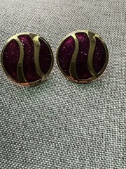 Vintage Avon Enamel Clip Earrings Round Deco Purple Gold Tone Y2K 80s 90s Career