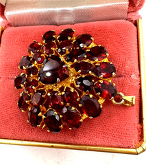 VICTORAN GENUINE RED ALMANDINE GARNET BROOCH PENDANT LRG MULTI TIERED HEART STN