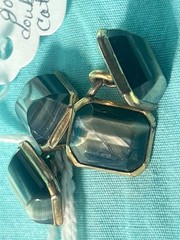 Vintage Cufflinks Double Sided Bar Cat’s Eye Glass Stones