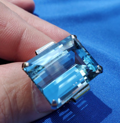 Original LONDON blue Topaz Deco Engagement Ring Vintage Statement 14K WHITE GOLD