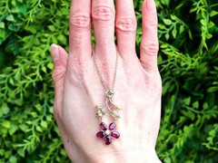 Antique 2.75Ct Garnet 2.35Ct Peridot and Pearl 9k Rose Gold Pendant Circa 1910