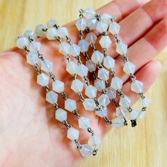 VTG Italian opalite glass faceted bicone beads Necklace Art Deco Italy 32″