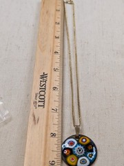 Copper Enamel Pendant Necklace Millefiori Vintage 15″ Chain