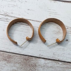 Vintage Earrings For Pierced Ears Retro Tan Hoops 1″