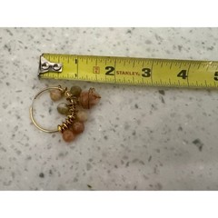 Vintage Gold Tone Beaded Hoop Earrings Boho Earth Tone Stone Wire Wrapped Drop