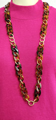 PREMIER DESIGN women necklace acrylic and metal links brown leopard 40” long
