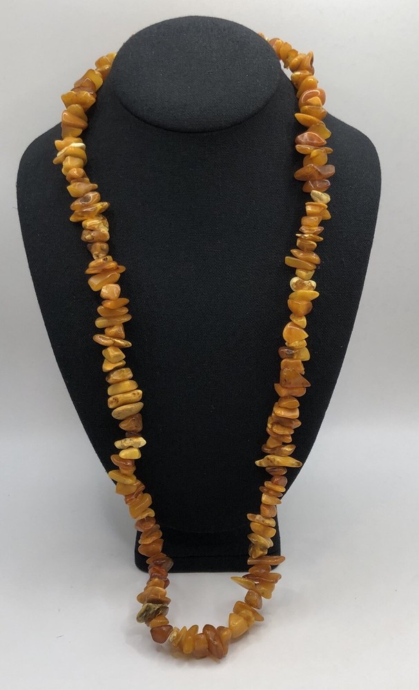 Vintage Rough Amber Chip Necklace 30” No Clasp Approx 1/2” Wide Boho