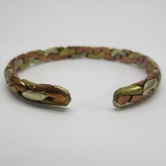 Vintage Open Cuff Bracelet Mixed Metals Copper Brass Silver Tone