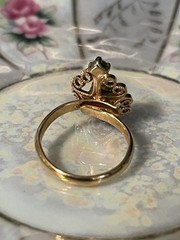 Vintage Opalite Glass Intricate Gold-Tone Filigree Adjustable Cocktail Ring