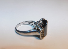 Very Unusual Vintage Smokey Quartz with Accent Diamonds 925 Silver Sz6 #28