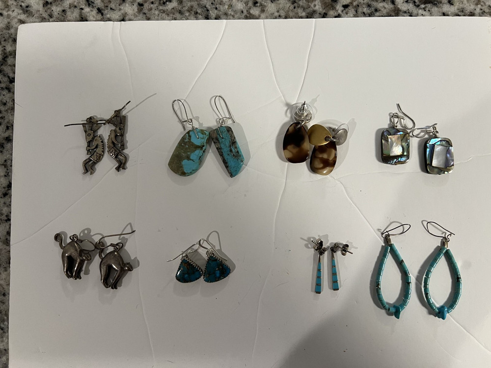 EIGHT PAIRS VINTAGE ESTATE EARRINGS STERLING SILVER TURQUOISE SOUTHWEST NATIVE