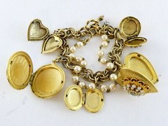 Maximal Art Iridescent Rhinestone Faux Pearl Heart Mixed Lockets Bracelet 7.2 In