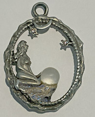 JJ Jonette Nude Fairy Necklace Crystal Ball Celestial Metal Star Gaze Moon VTG