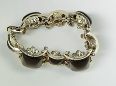 1950s Vintage Tank Bracelet Brown Thermoset Moonglow Lucite Chunky Links MCM