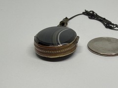 Victorian Double Sided Oval Banded Agate & Agate Locket Pendant Necklace 18”