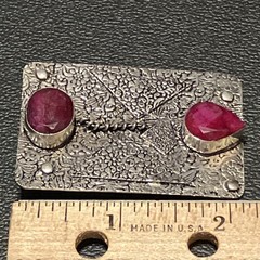 Vintage Sterling 925 Faceted Ruby Gemstones Bezel Setting 2.3” x 1.5” New