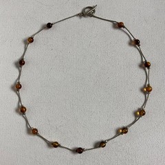 Necklace Vintage Choker Honey Colored Beaded Silver Tone Chain Toggle Clasp 16″