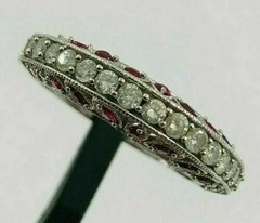 Art Deco Round Cut Lab Created Diamond Ruby 14k White Gold Finish Wedding Ring